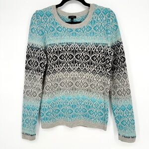 Talbots Sweater Womens Small Blue Fair Isle Lambswool Blend Long Sleeve Wool